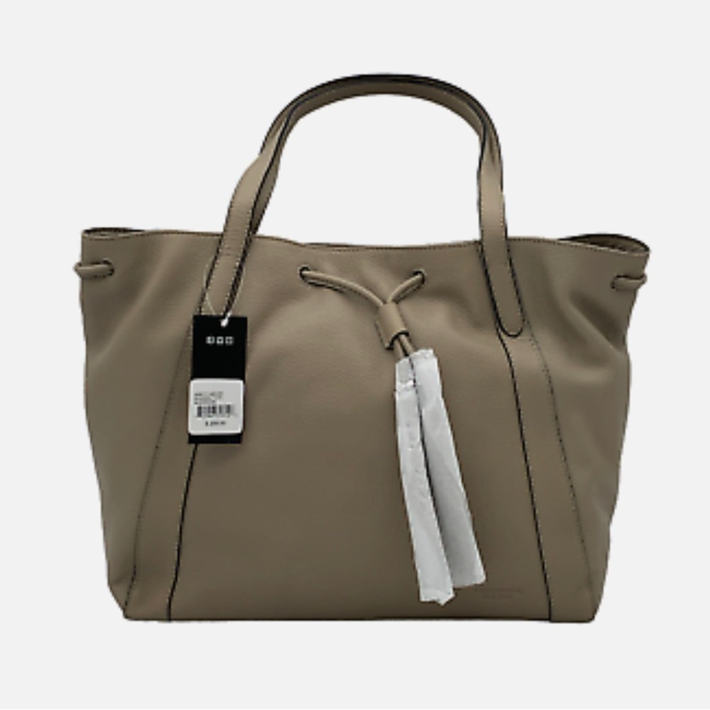 Italian Leather Tignanello Leather Downing Tote  with Tassels- Mushroom Color